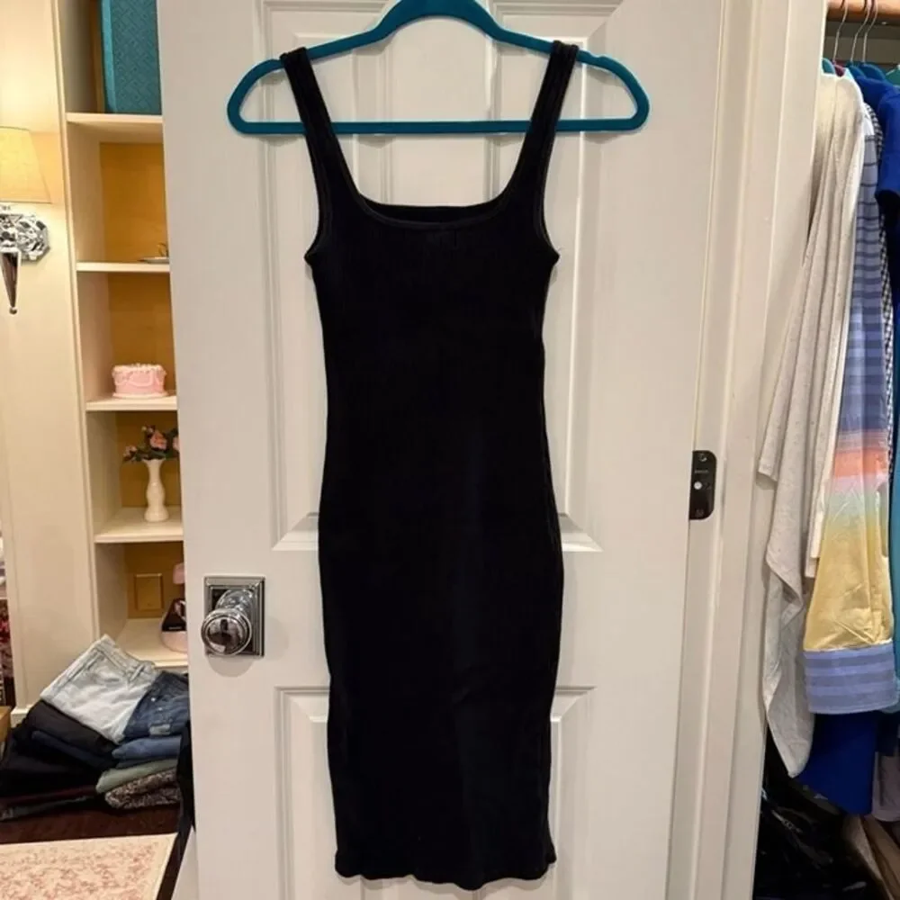 Wilfred Free Aritzia Square Neck Ribbed Mini Dress Black size XS Going Out - Picture 7 of 12